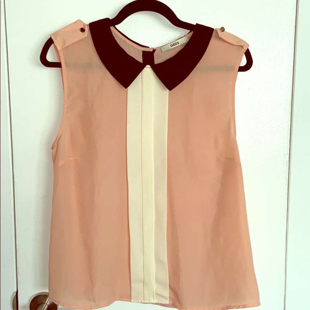 Pink/Ivory/Black Tank w/ Pleat Detail & Collar